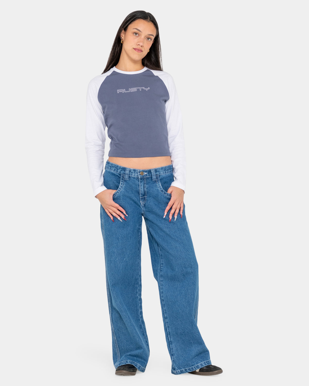 WOMENS FLIP MOMMY LOW RISE TAPELESS DENIM JEANS