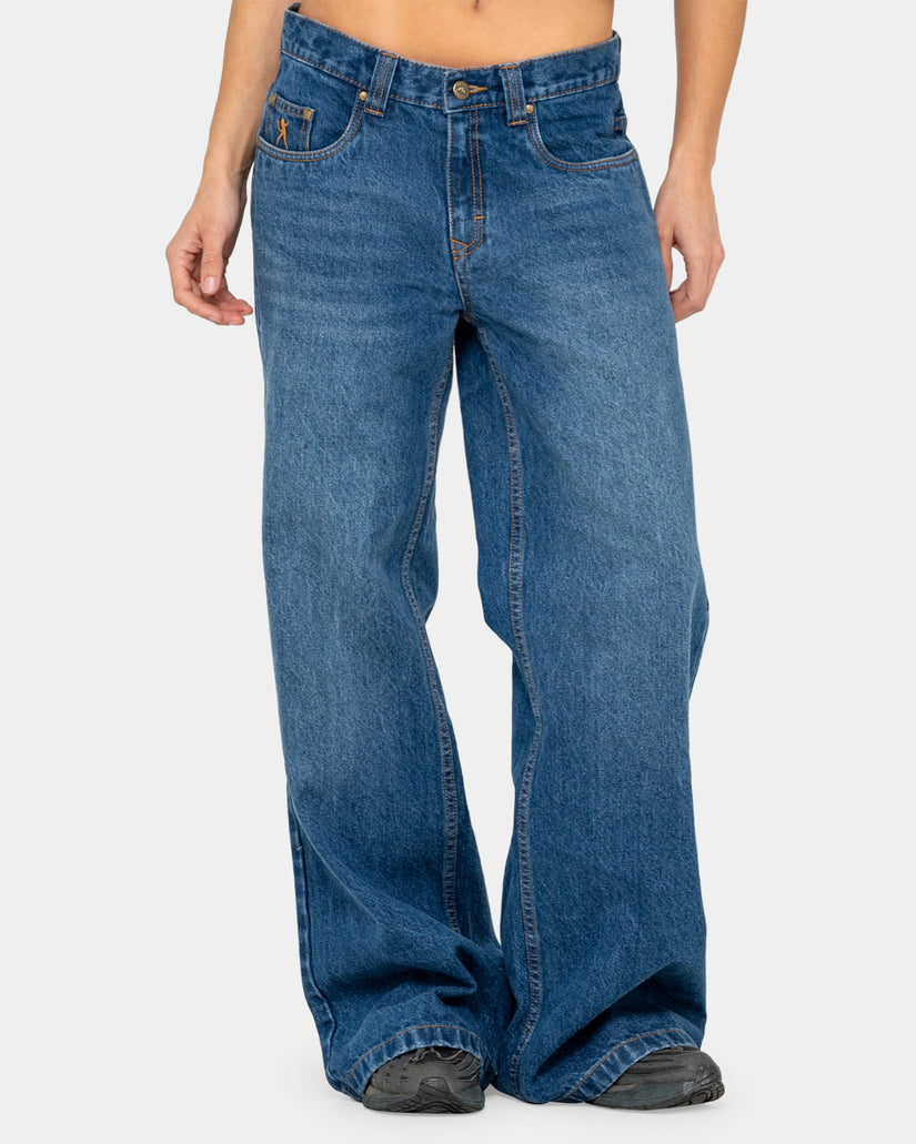 Womens Rip In Wendy Wide Low Rise Denim Jeans