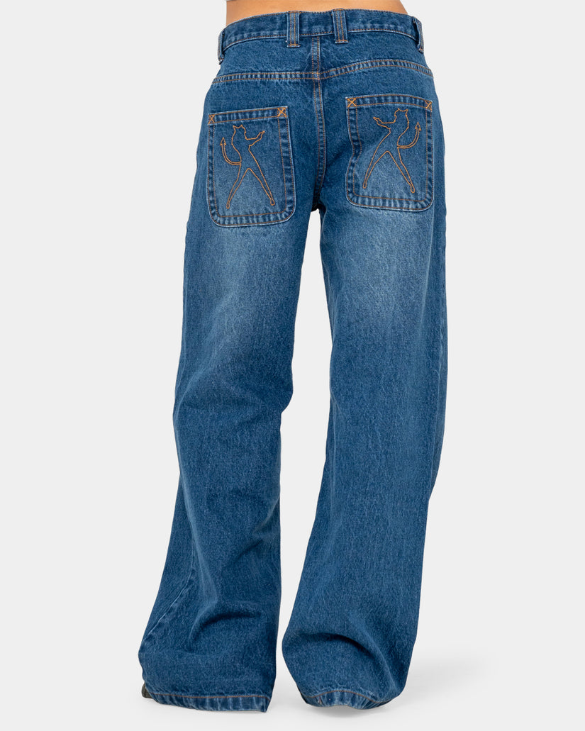 Womens Rip In Wendy Wide Low Rise Denim Jeans