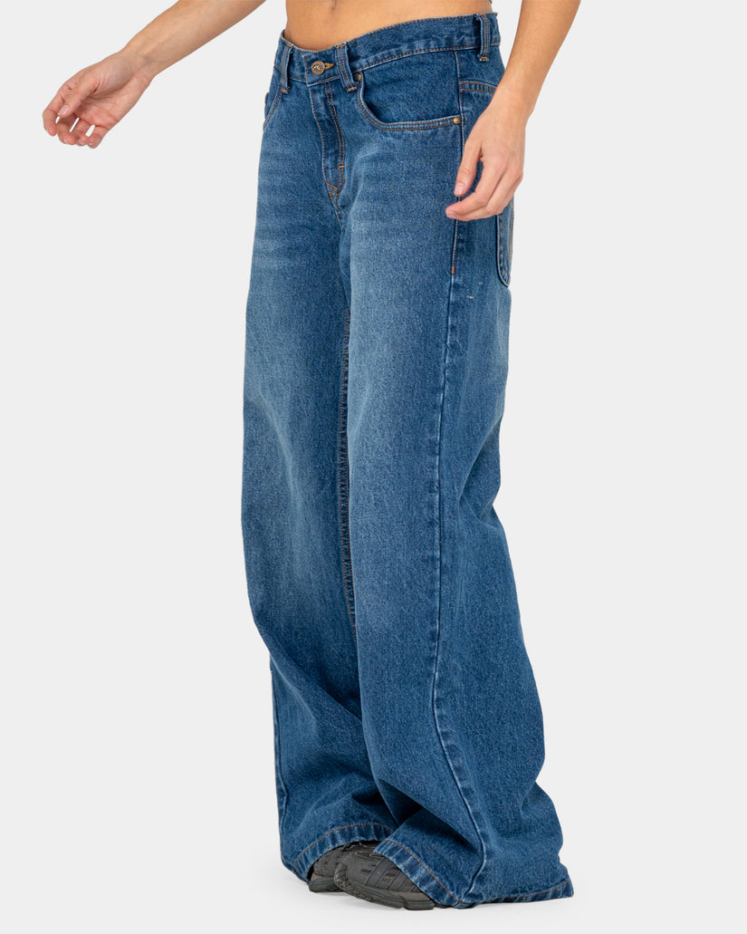 Womens Rip In Wendy Wide Low Rise Denim Jeans