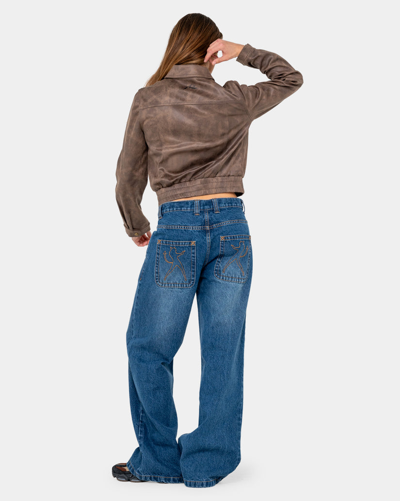 Womens Rip In Wendy Wide Low Rise Denim Jeans
