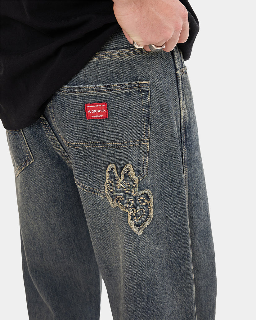 Mens Heavy Heart Big Lounger Denim Jeans