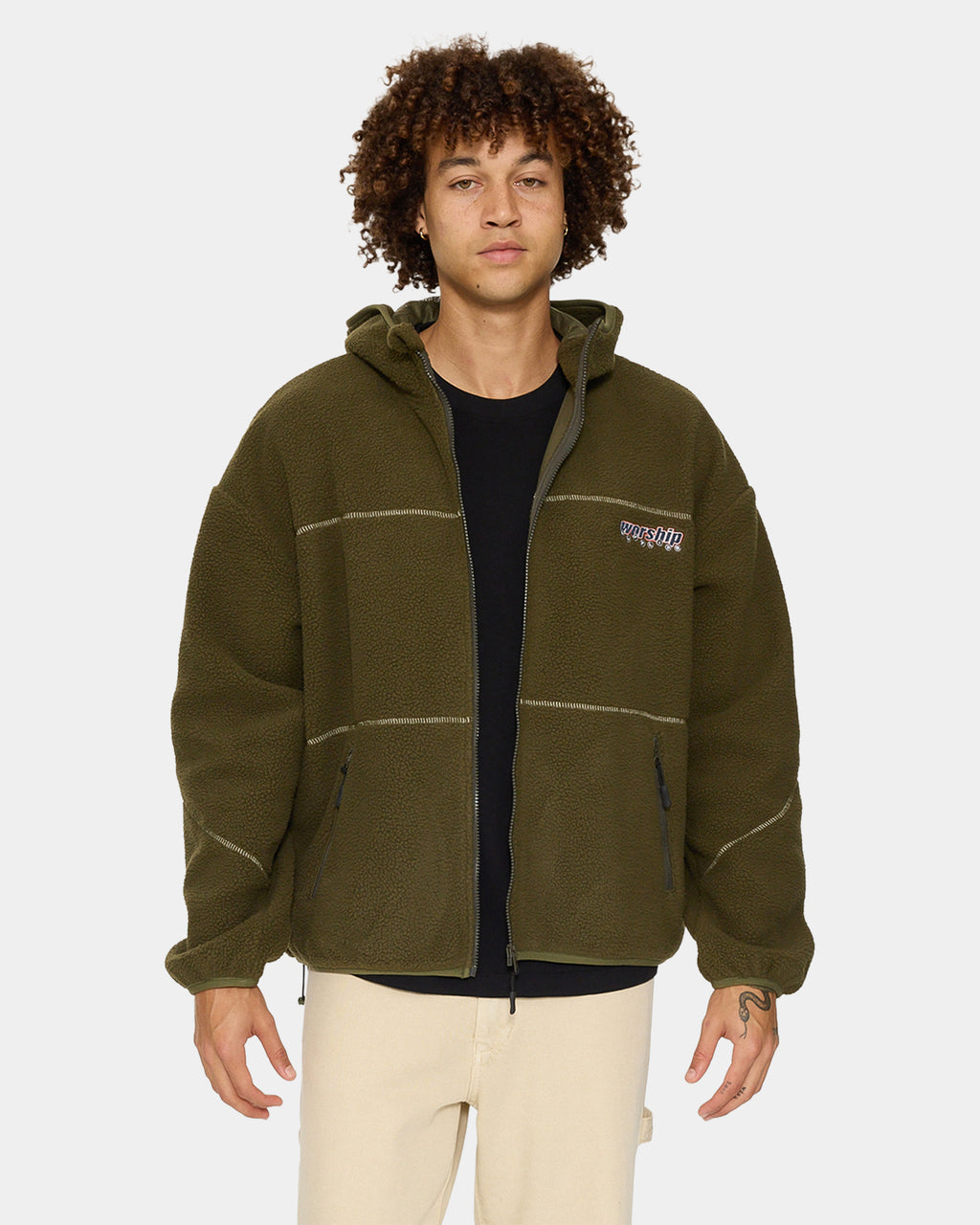 Mens Line Stepper Hooded Sherpa Fleece Jacket