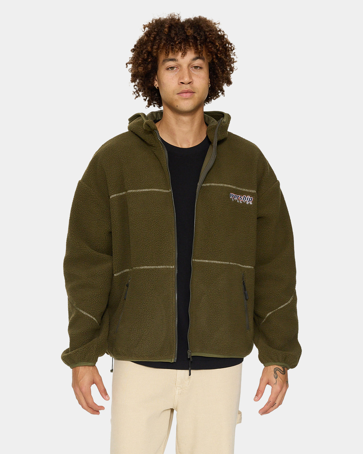 Mens Line Stepper Hooded Sherpa Fleece Jacket