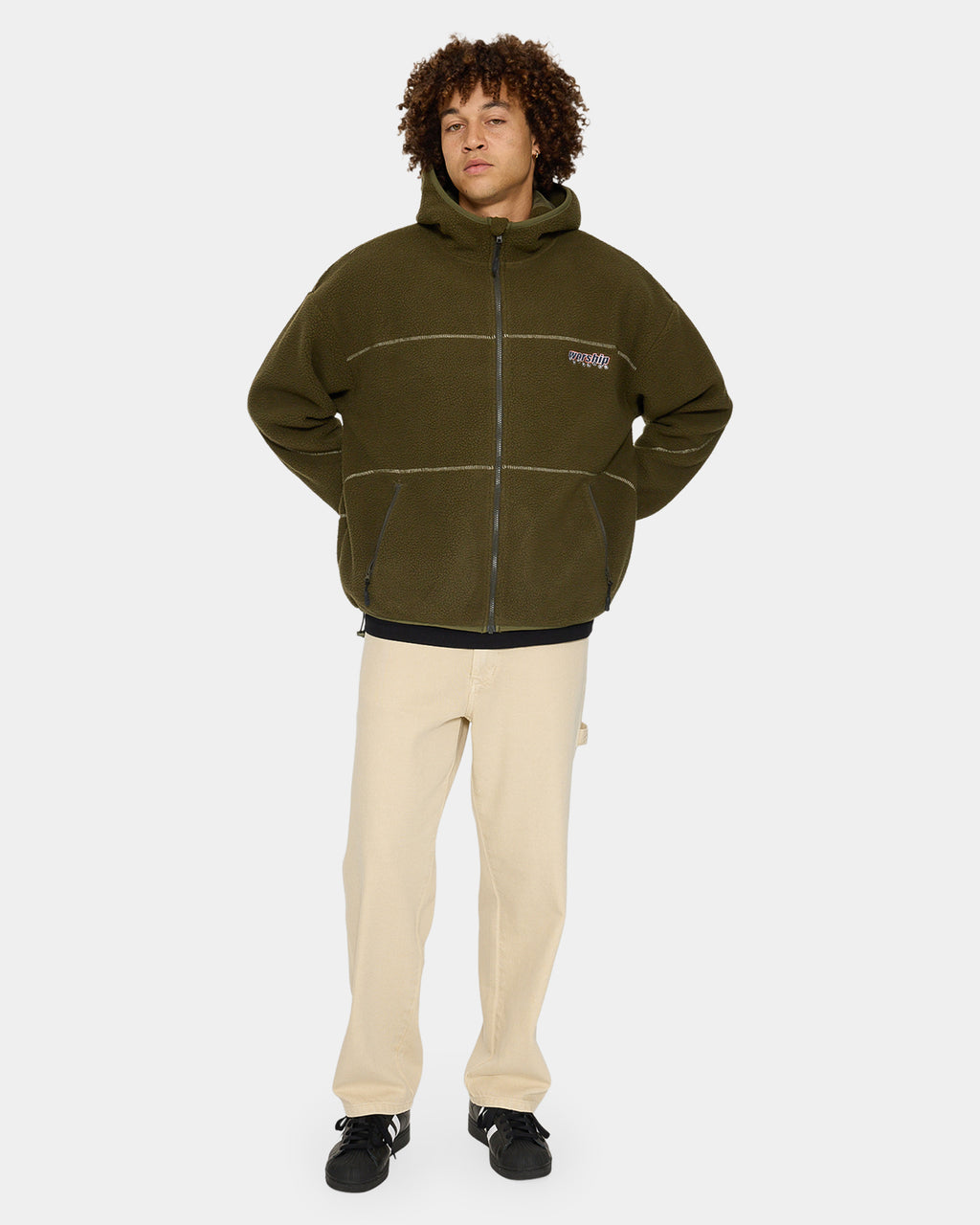 Mens Line Stepper Hooded Sherpa Fleece Jacket