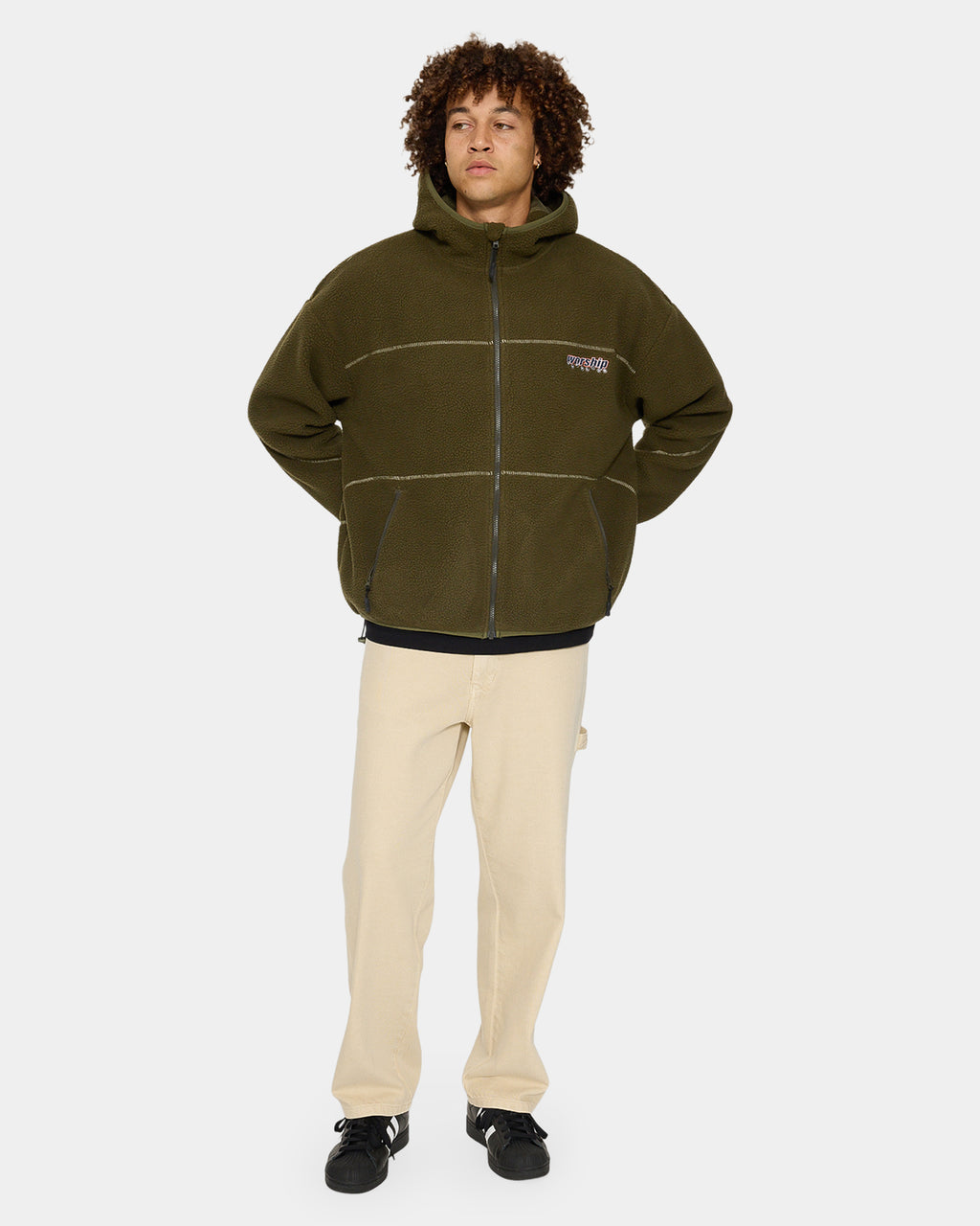 Mens Line Stepper Hooded Sherpa Fleece Jacket