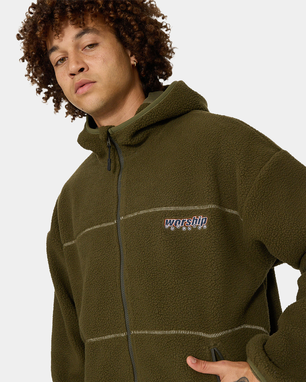 Mens Line Stepper Hooded Sherpa Fleece Jacket