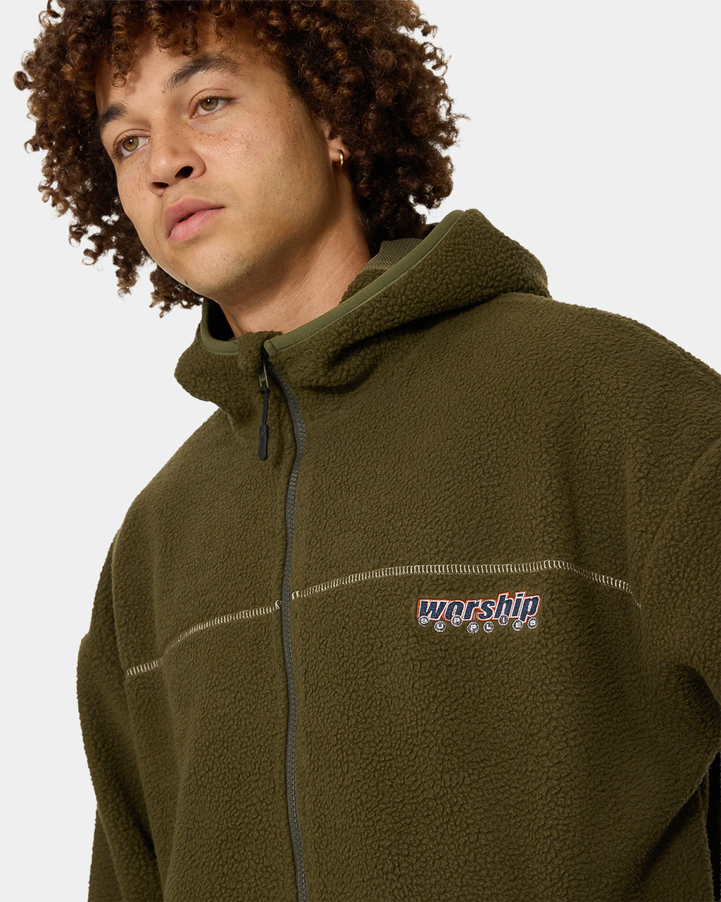 Mens Line Stepper Hooded Sherpa Fleece Jacket