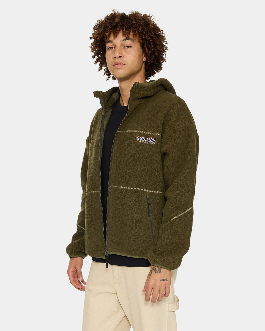 Mens Line Stepper Hooded Sherpa Fleece Jacket