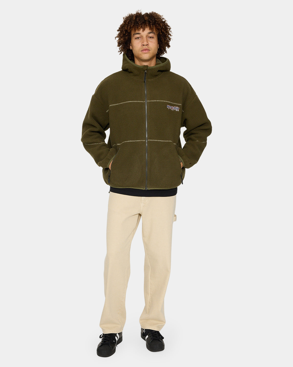 Mens Line Stepper Hooded Sherpa Fleece Jacket