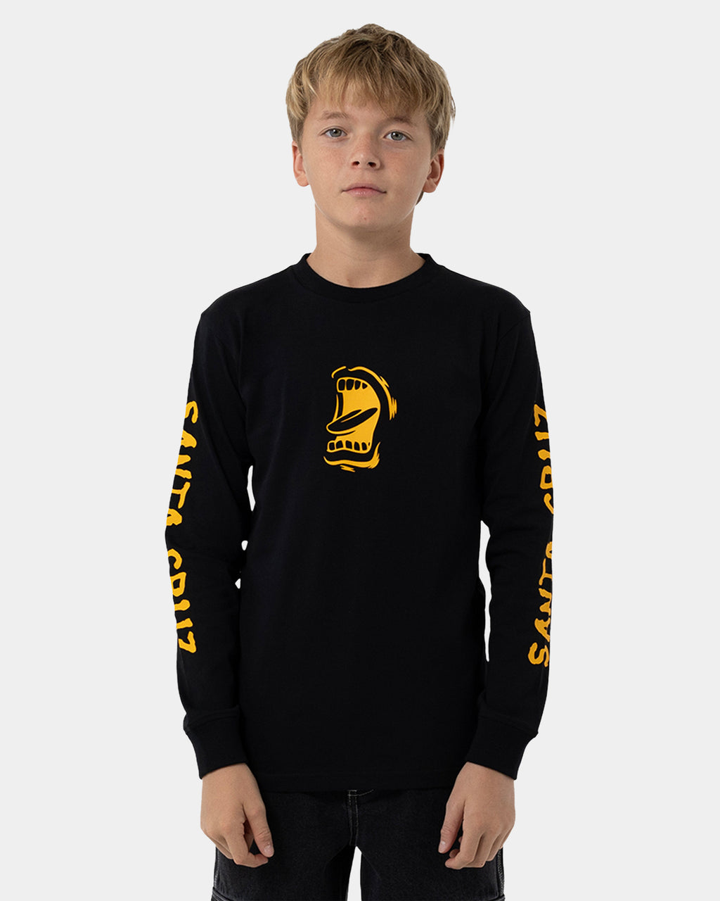 Boys 8-16 Screaming Mouth Mono Front Long Sleeve T-Shirt
