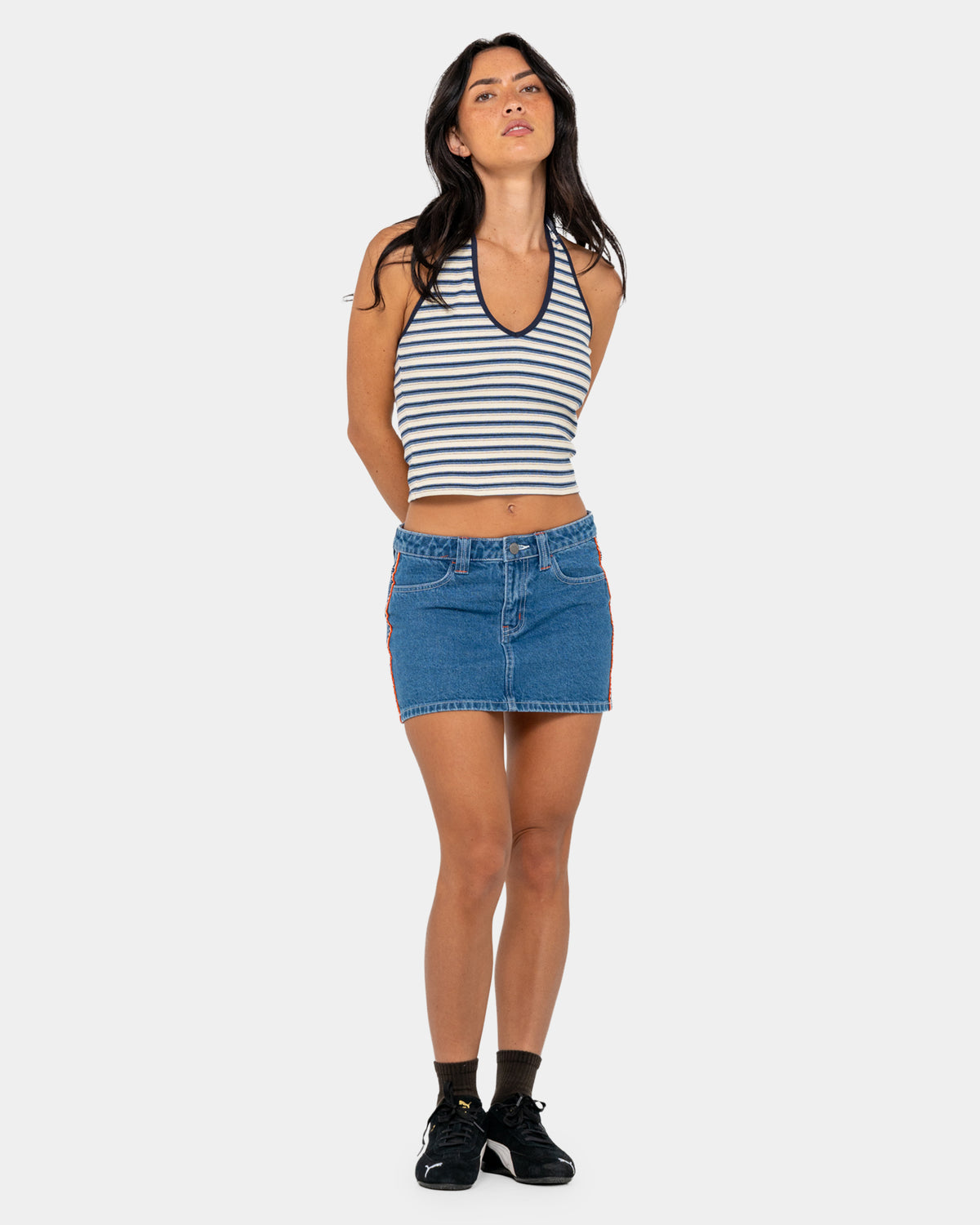 Womens Flip Mommy Low Rise Mini Denim Skirt