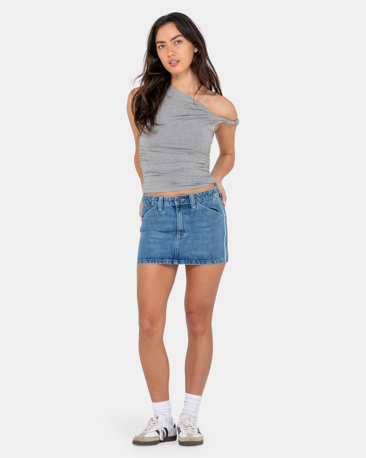 Womens Flip Mommy Low RIse Mini Denim Skirt