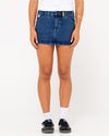 WOMENS FLIP MOMMY LOW RISE MINI DENIM SKIRT