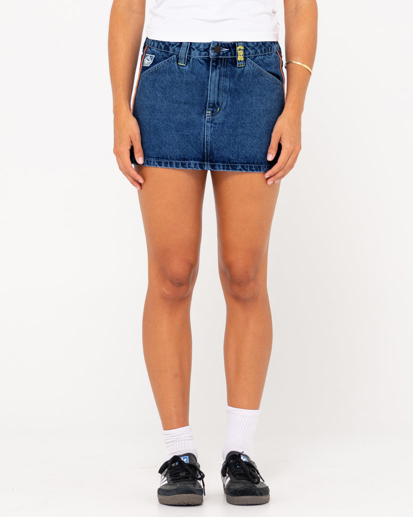 WOMENS FLIP MOMMY LOW RISE MINI DENIM SKIRT