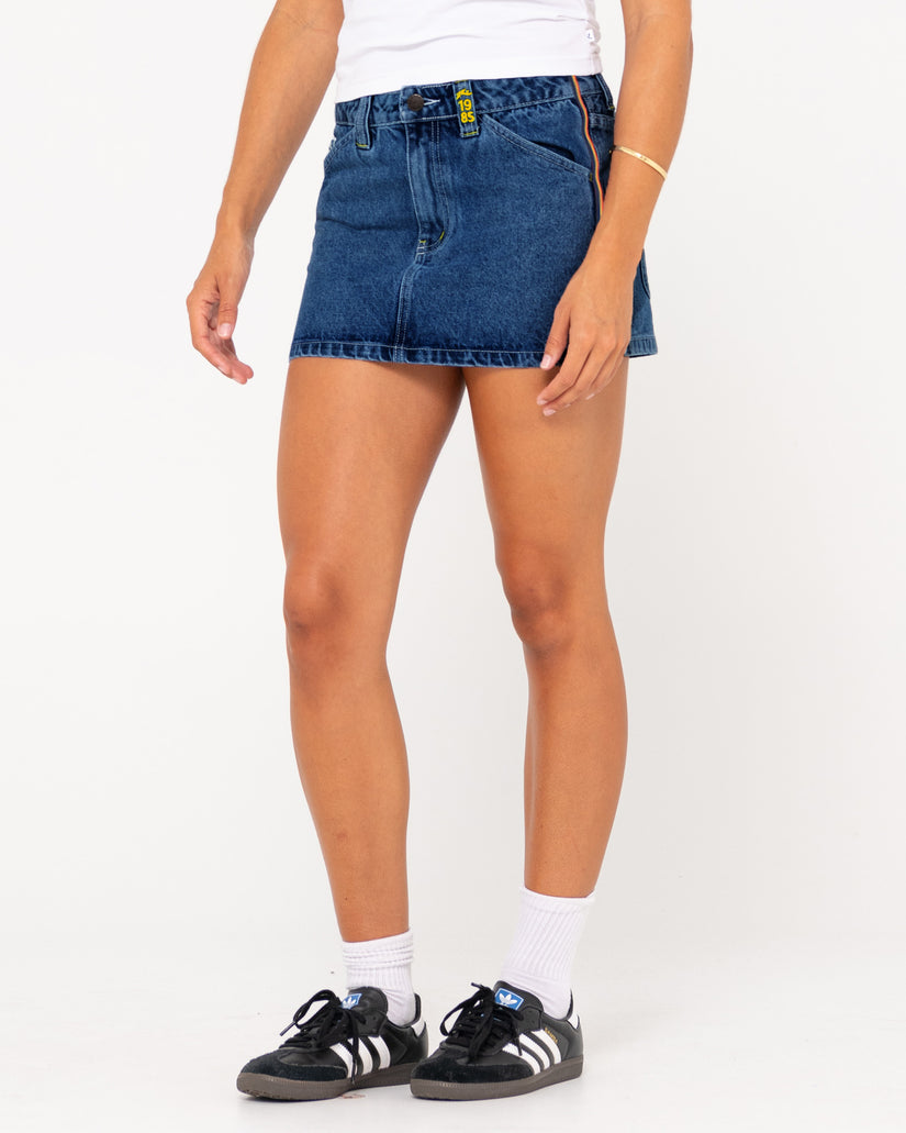 WOMENS FLIP MOMMY LOW RISE MINI DENIM SKIRT