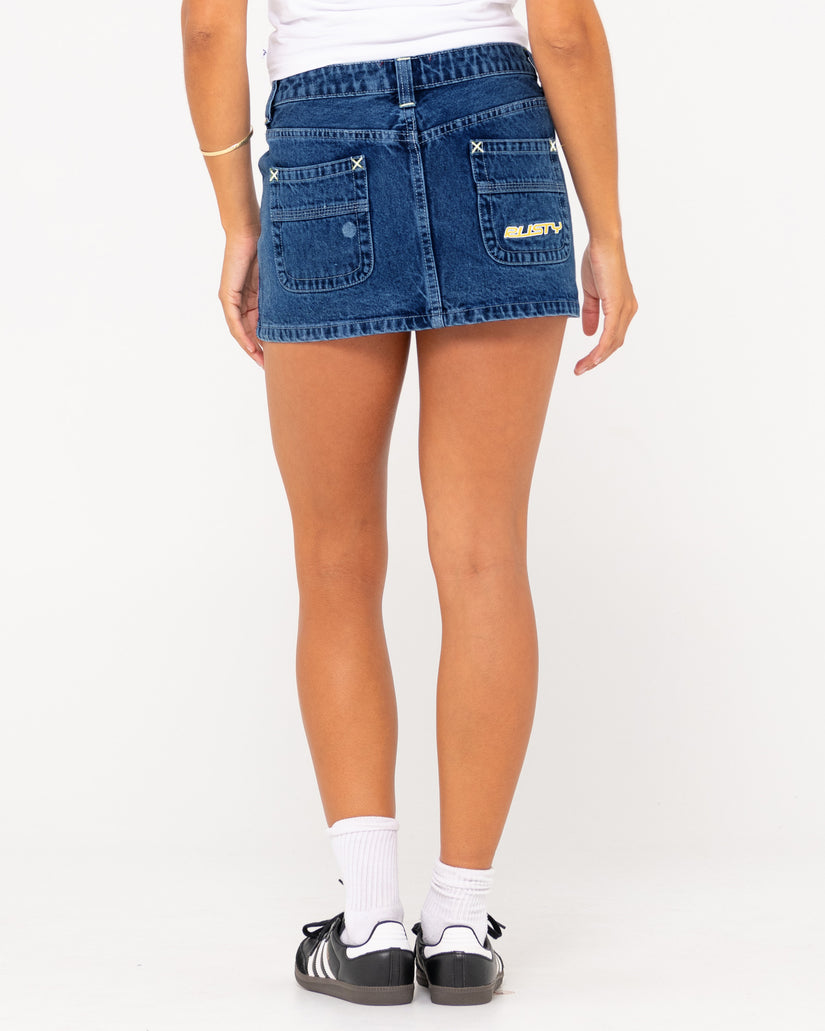WOMENS FLIP MOMMY LOW RISE MINI DENIM SKIRT