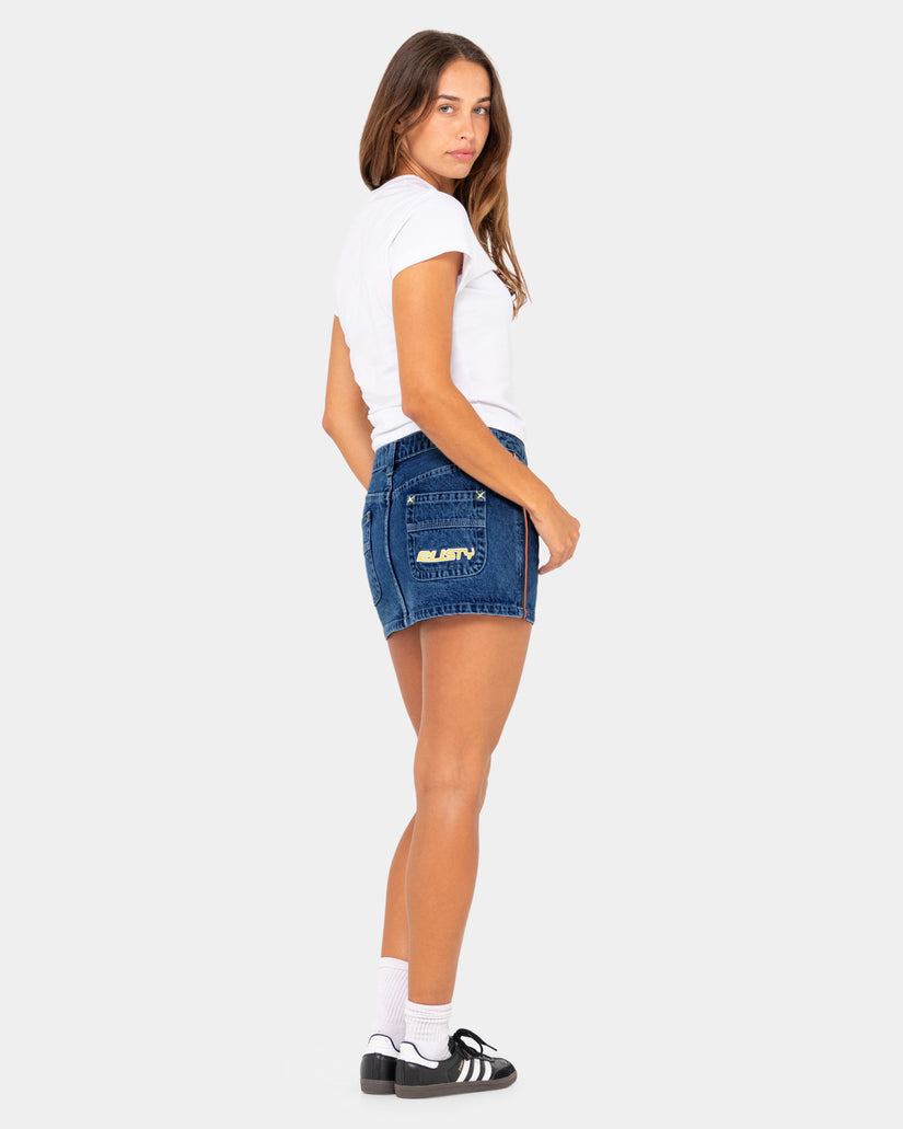 Womens Flip Mommy Low Rise Mini Denim Skirt