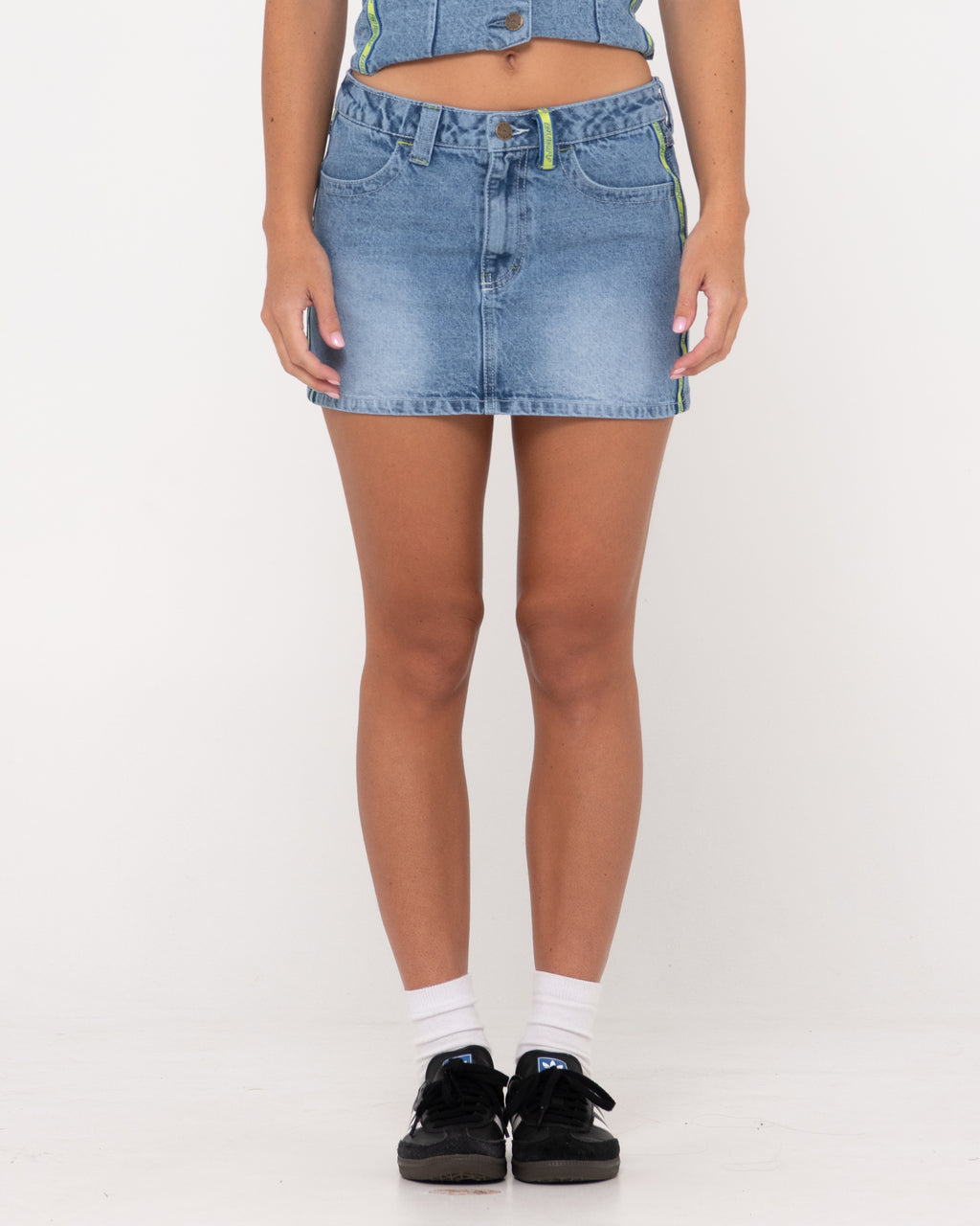 WOMENS FLIP MOMMY LOW RISE MINI DENIM SKIRT