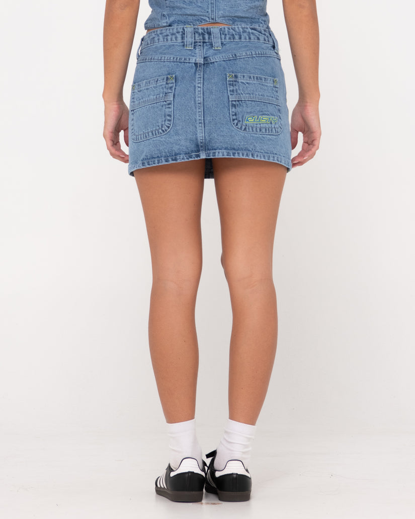 WOMENS FLIP MOMMY LOW RISE MINI DENIM SKIRT