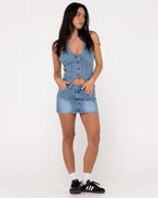 WOMENS FLIP MOMMY LOW RISE MINI DENIM SKIRT