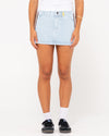 WOMENS FLIP MOMMY LOW RISE MINI DENIM SKIRT