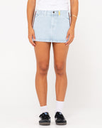 WOMENS FLIP MOMMY LOW RISE MINI DENIM SKIRT