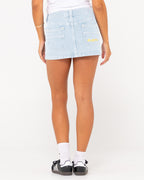 WOMENS FLIP MOMMY LOW RISE MINI DENIM SKIRT