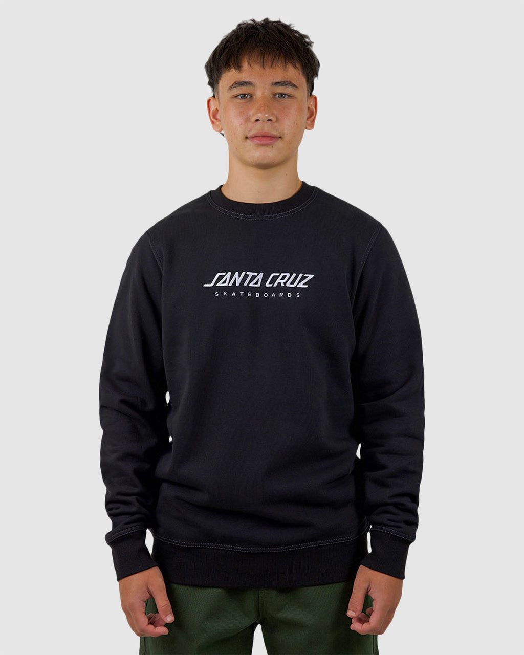 Mens Solid Strip Front Crew Neck