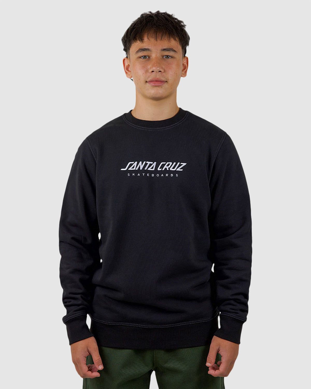 Mens Solid Strip Front Crew Neck