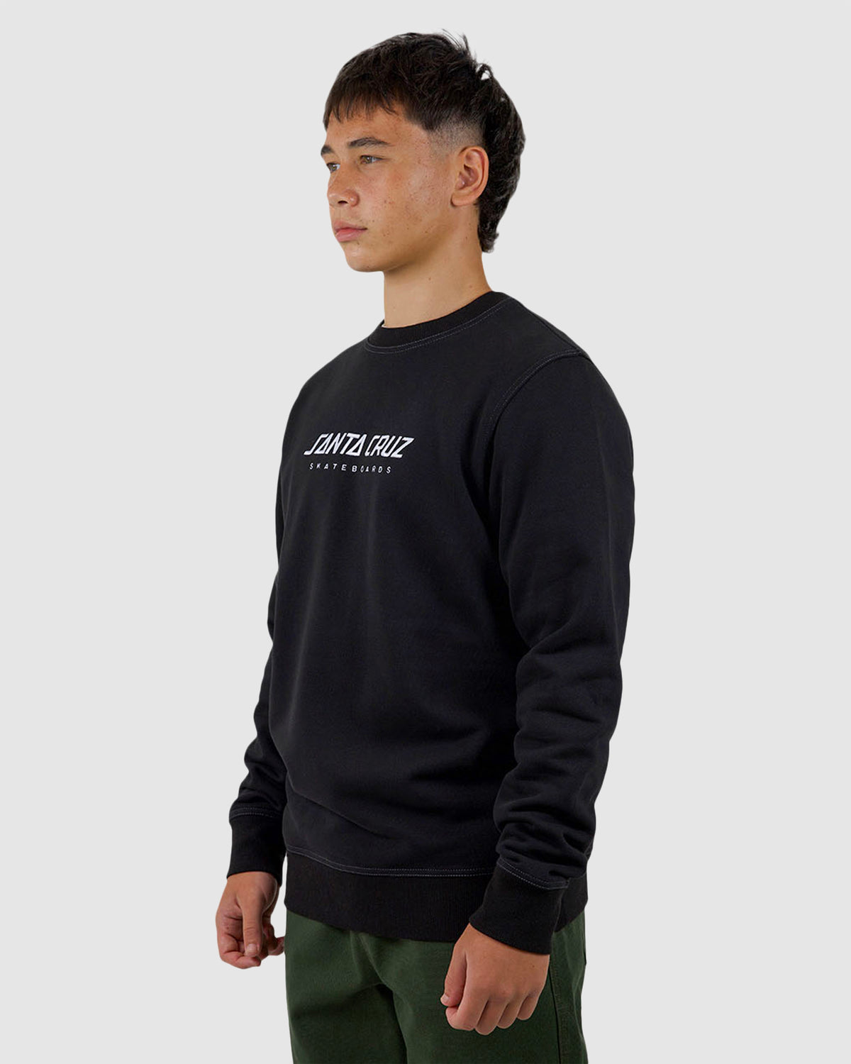 Mens Solid Strip Front Crew Neck