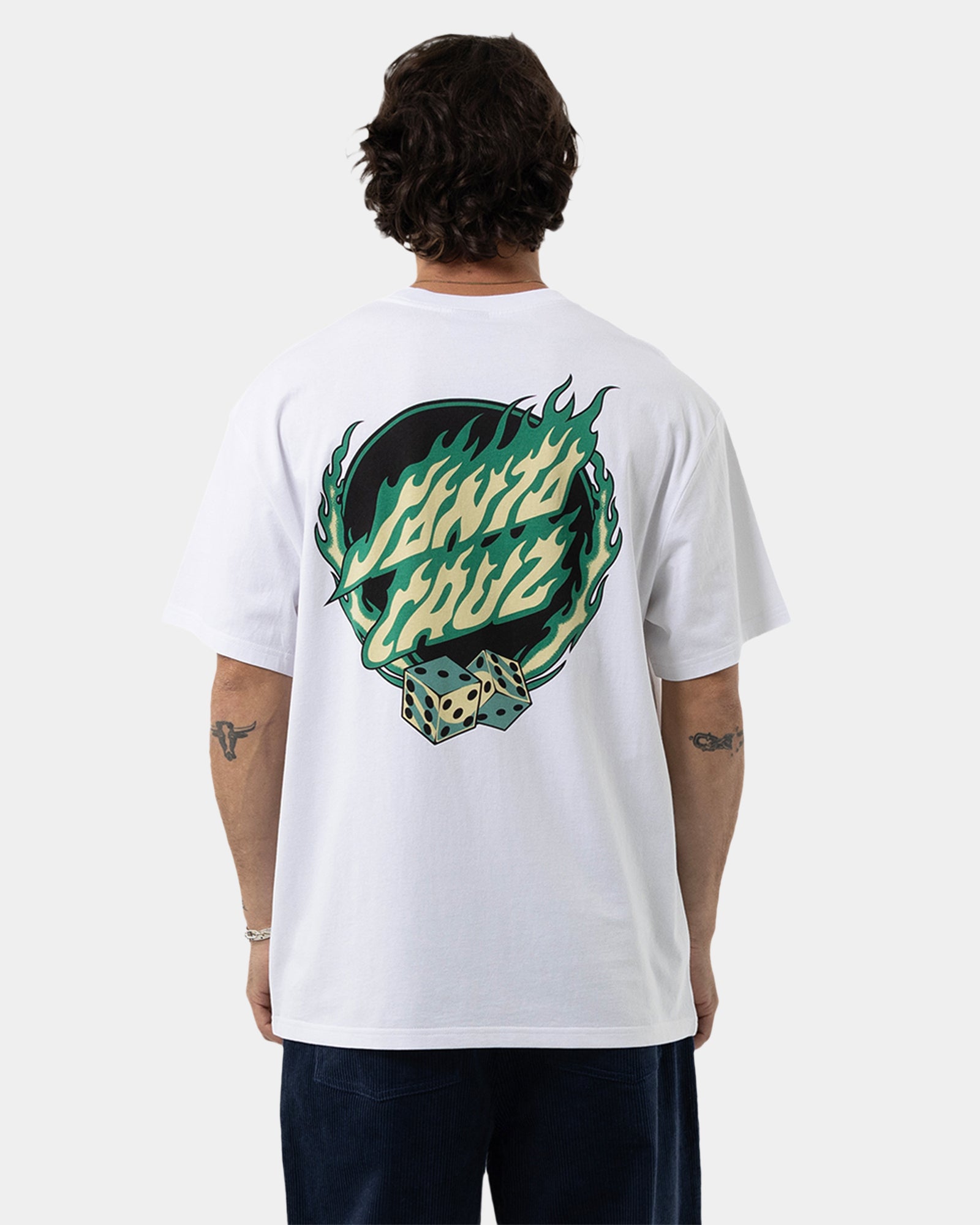 Mens Dice Flame Dot Strip Front T-Shirt