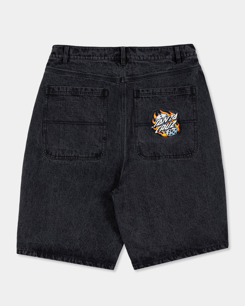 Mens Flaming Dice Dot Denim Shorts