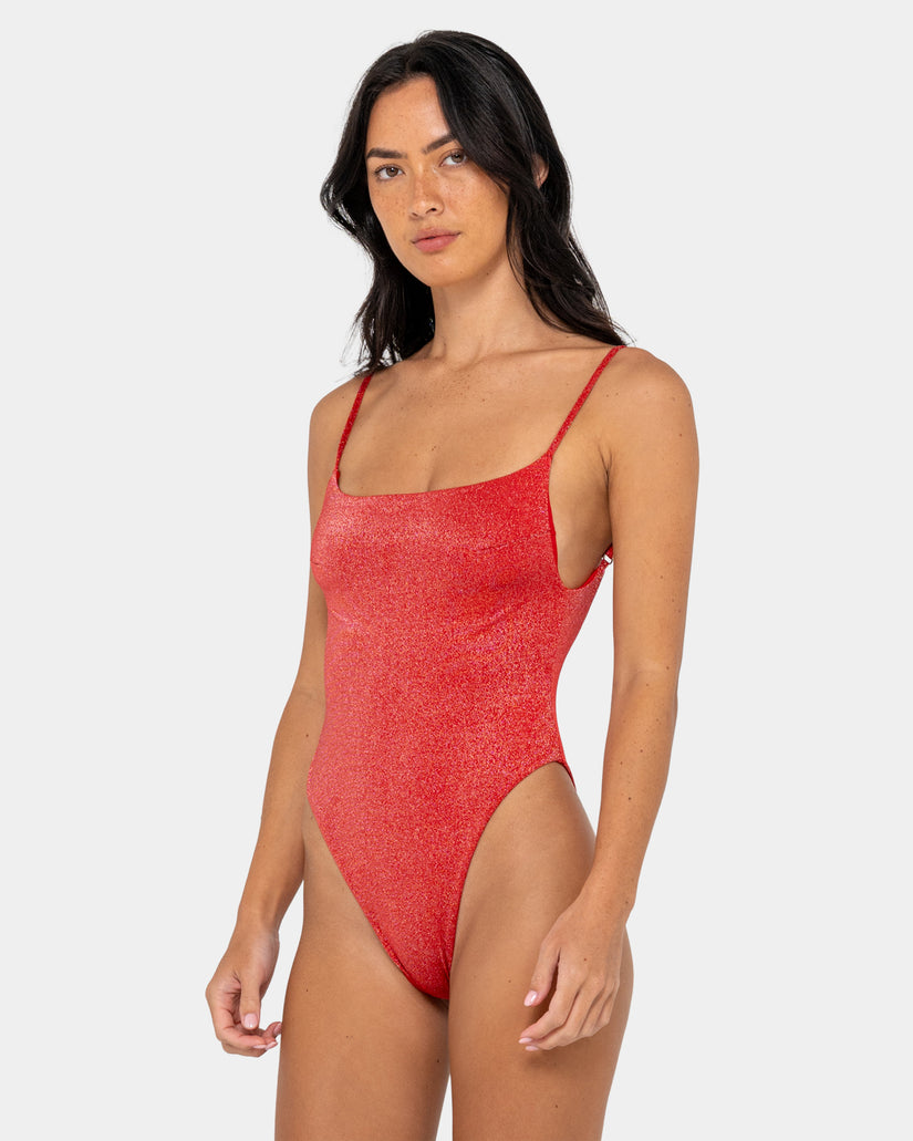 Womens Shimmy Hi Leg One Piece Swimsuit