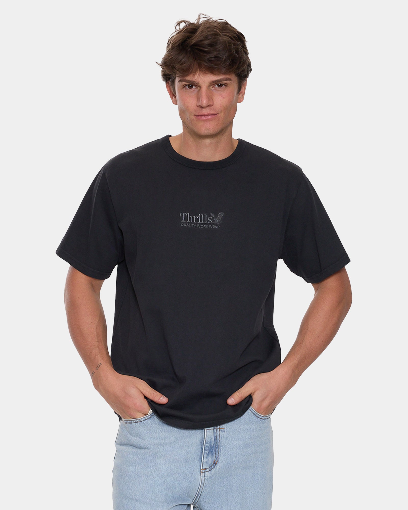 Mens Thrills Workwear Embro Merch Fit T-Shirt