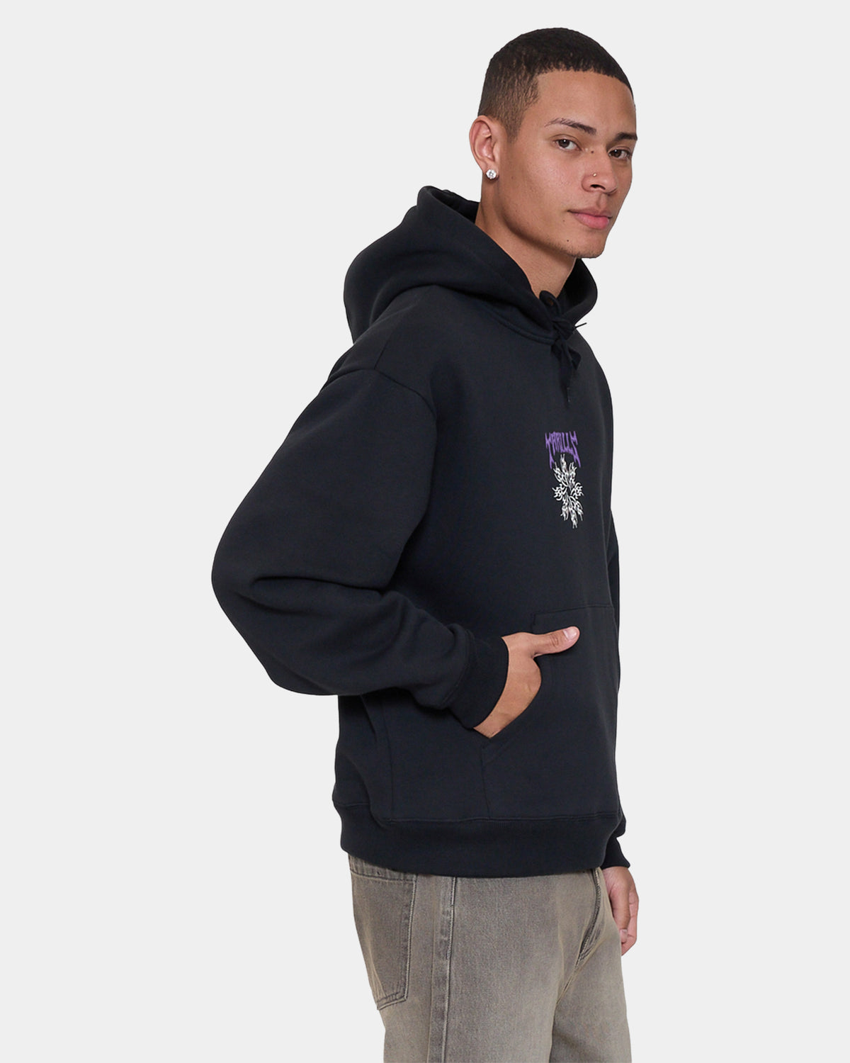 Mens Stagger Slouch Cropped Pullover Hoodie