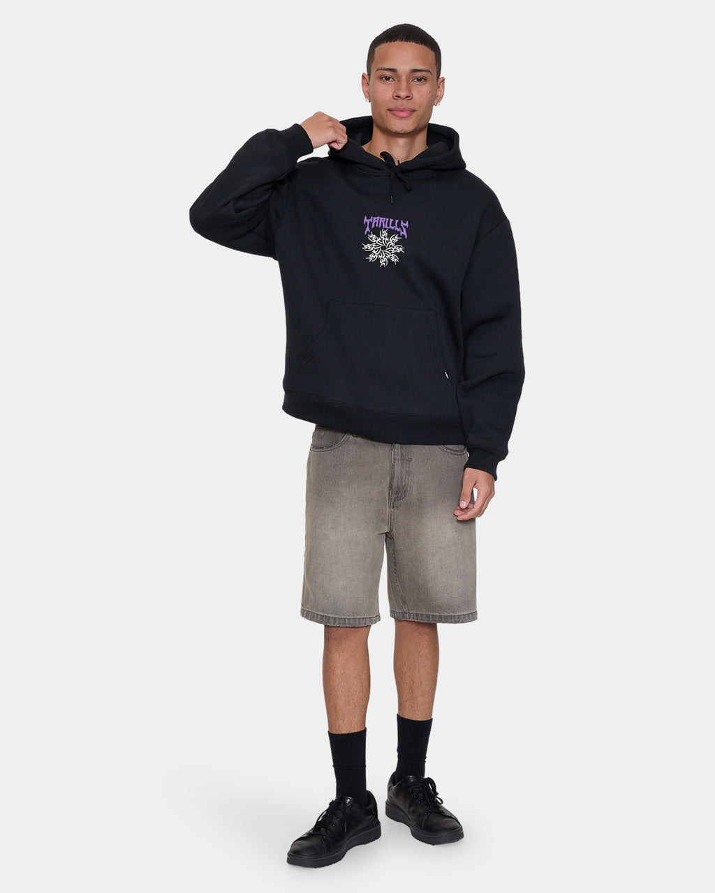 Mens Stagger Slouch Cropped Pullover Hoodie