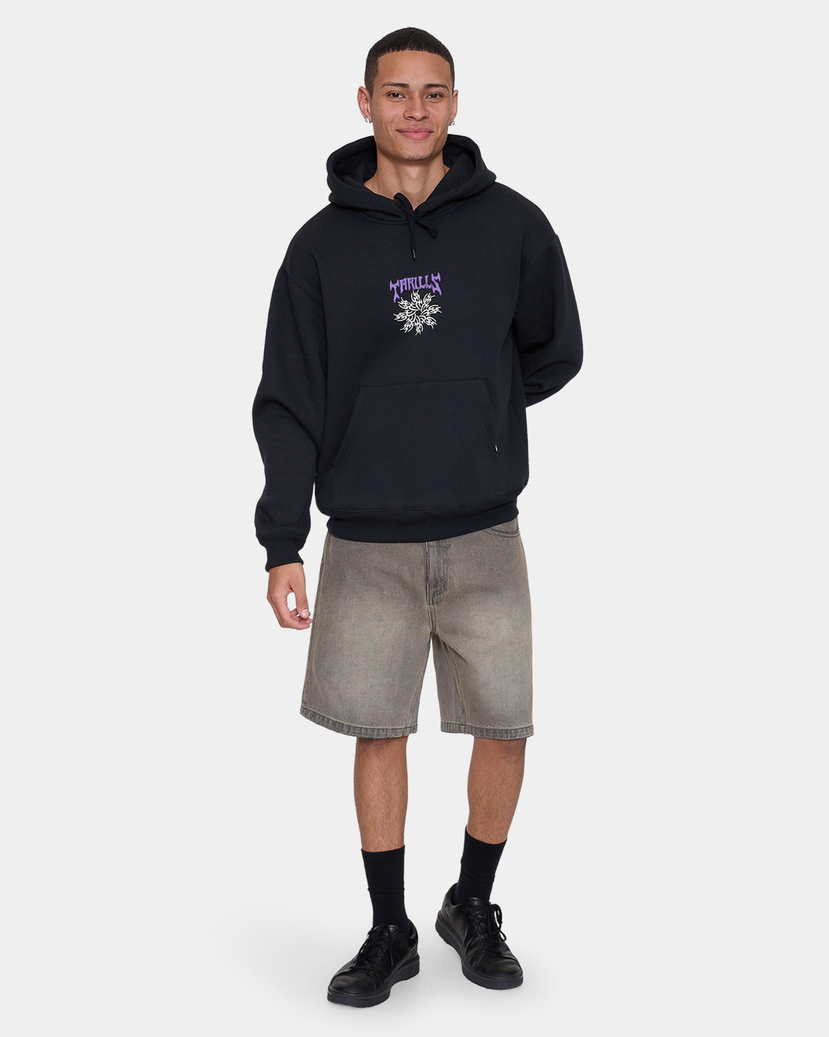 Mens Stagger Slouch Cropped Pullover Hoodie