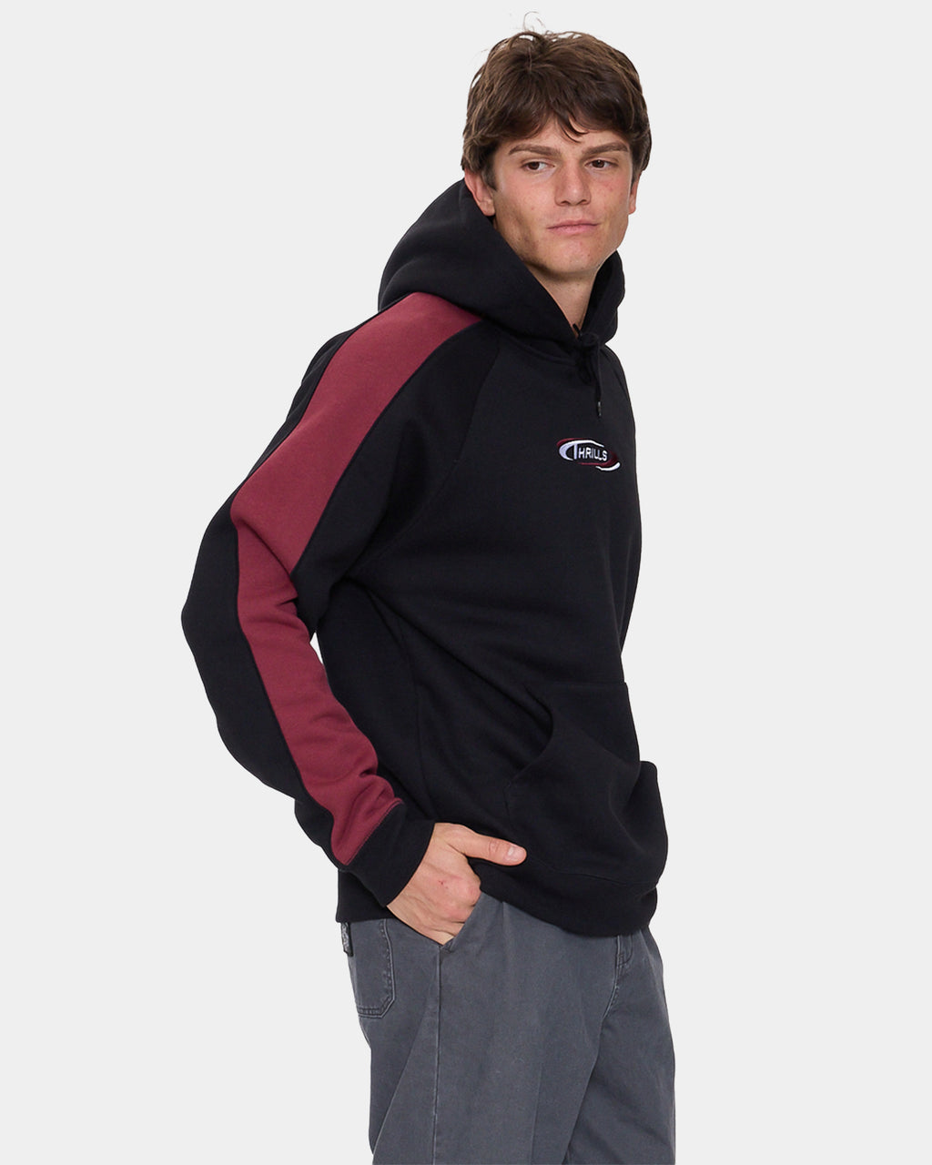 Mens Spectral Raglan Panel Cropped Pullover Hoodie