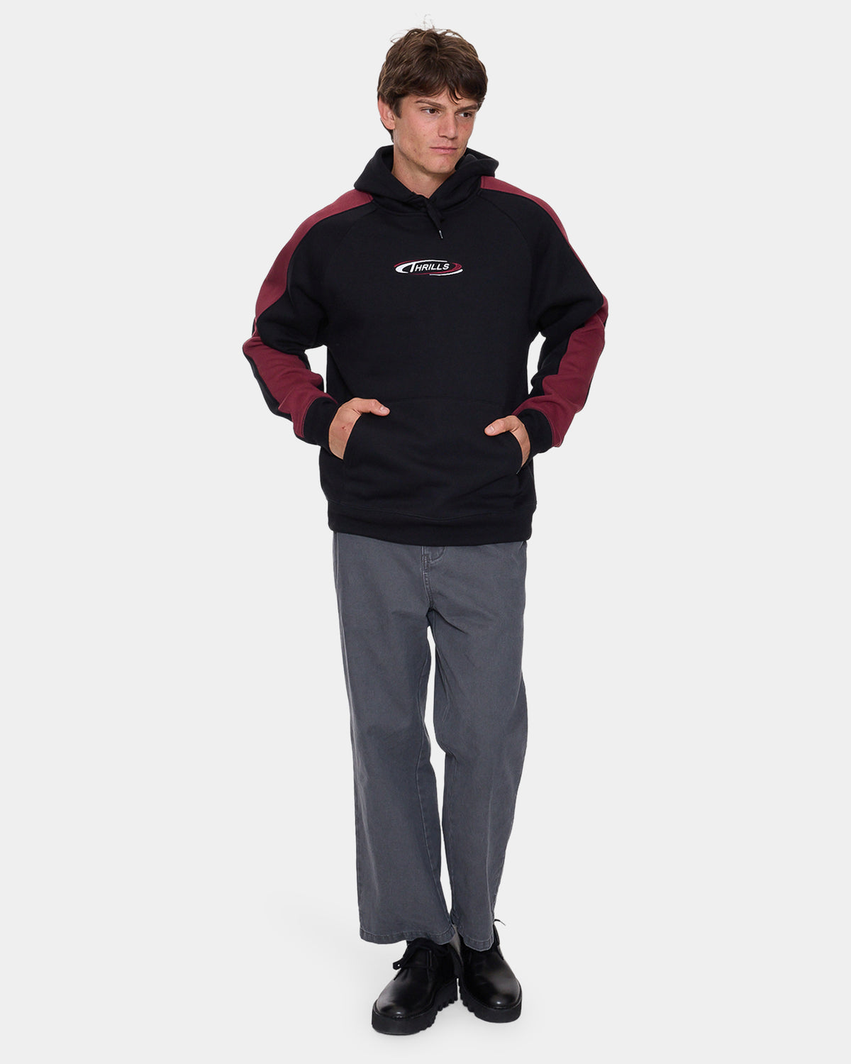 Mens Spectral Raglan Panel Cropped Pullover Hoodie