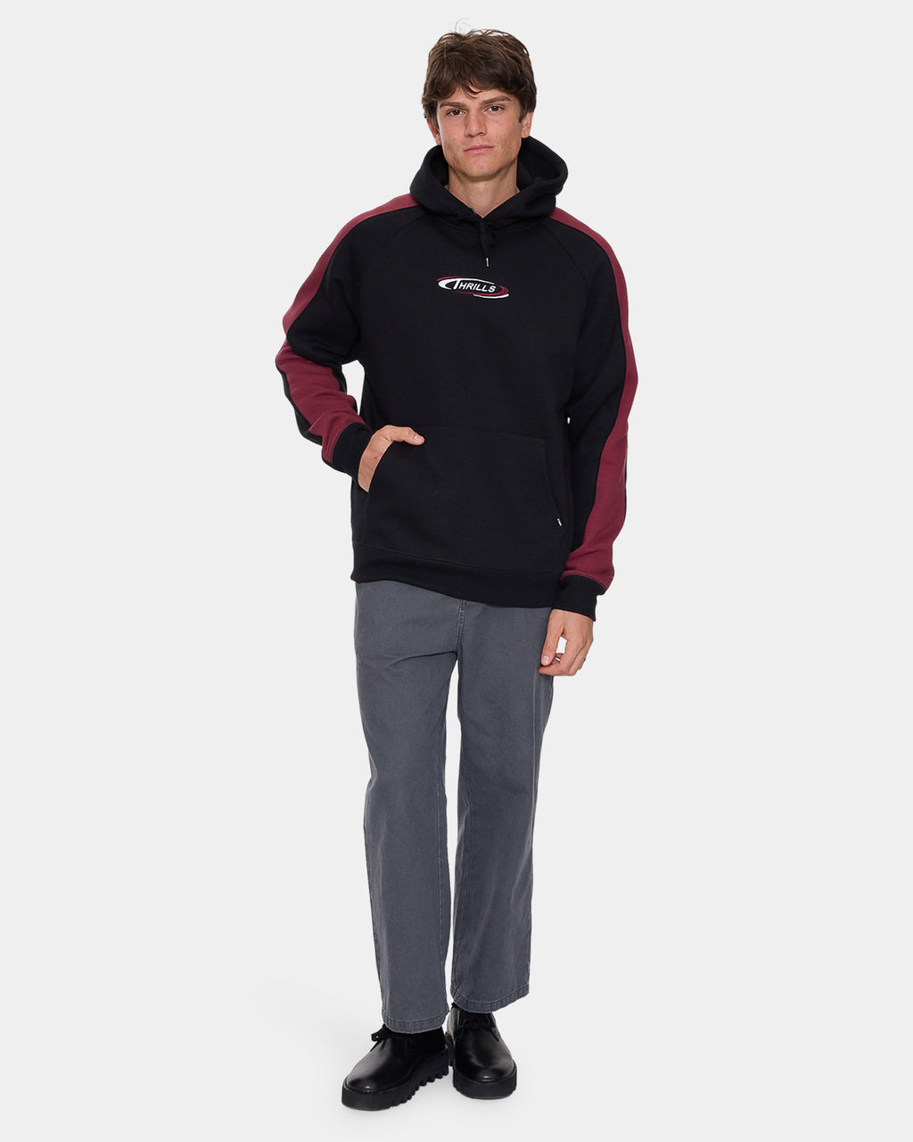 Mens Spectral Raglan Panel Cropped Pullover Hoodie