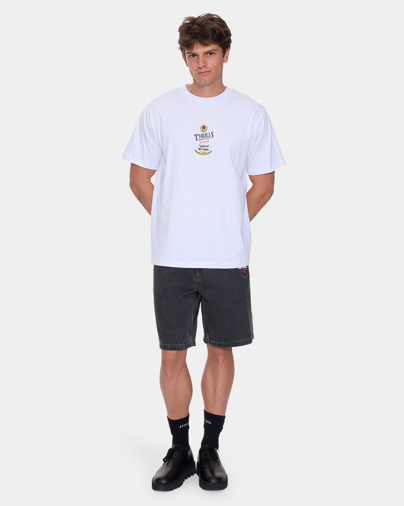 Mens Against All Odds Mid Slacker Relaxed Denim Shorts