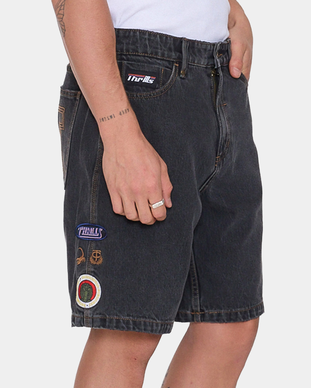 Mens Against All Odds Mid Slacker Relaxed Denim Shorts