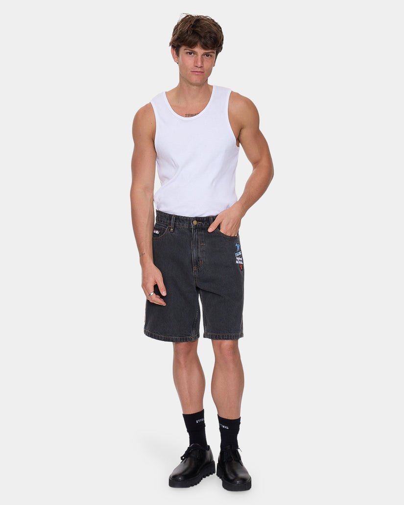 Mens Against All Odds Mid Slacker Relaxed Denim Shorts