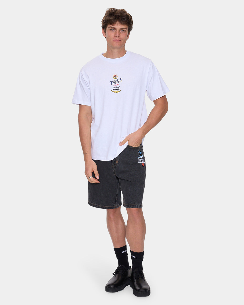 Mens Against All Odds Mid Slacker Relaxed Denim Shorts