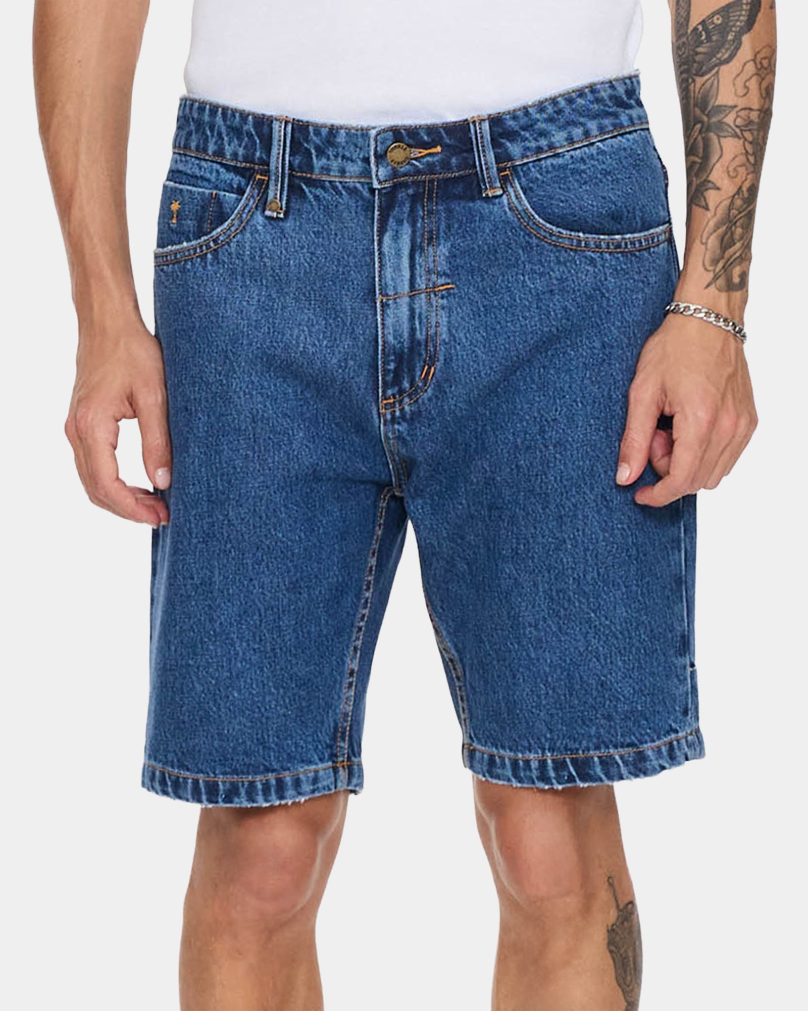 Mens Chopped Hem Slim Straight Denim Shorts