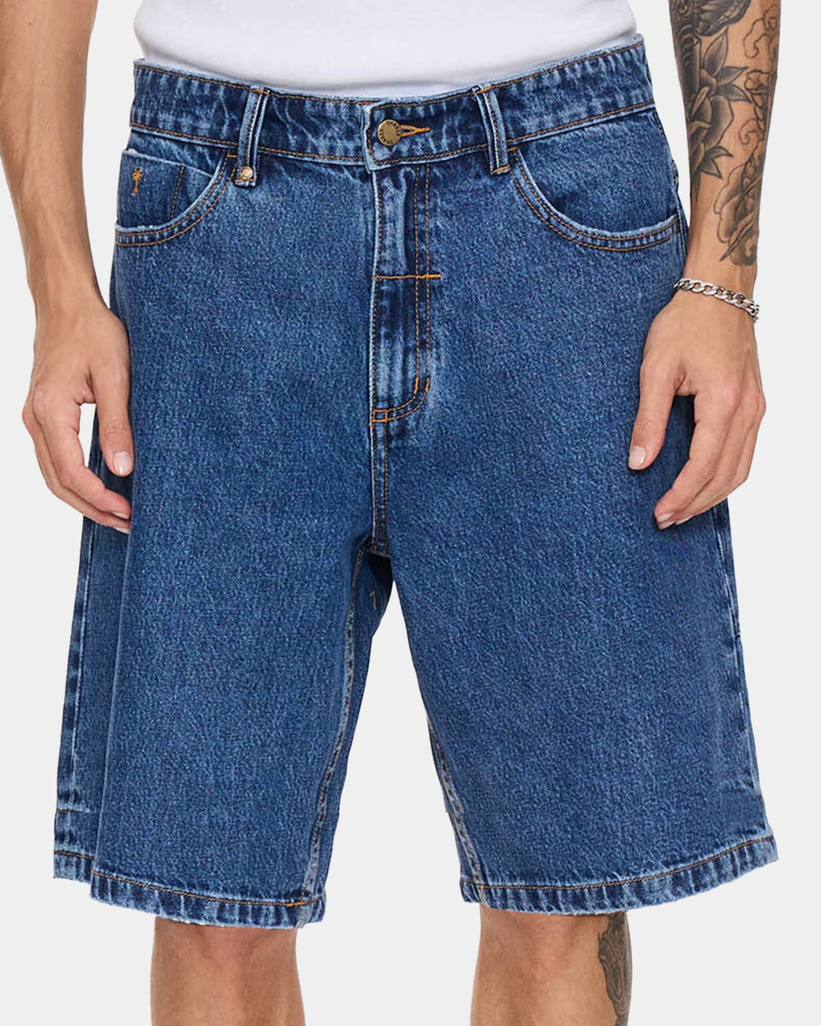 Mens Mid Slacker Relaxed Long Denim Shorts