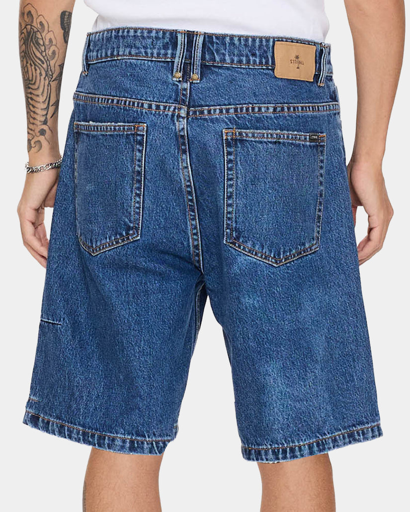 Mens Mid Slacker Relaxed Long Denim Shorts