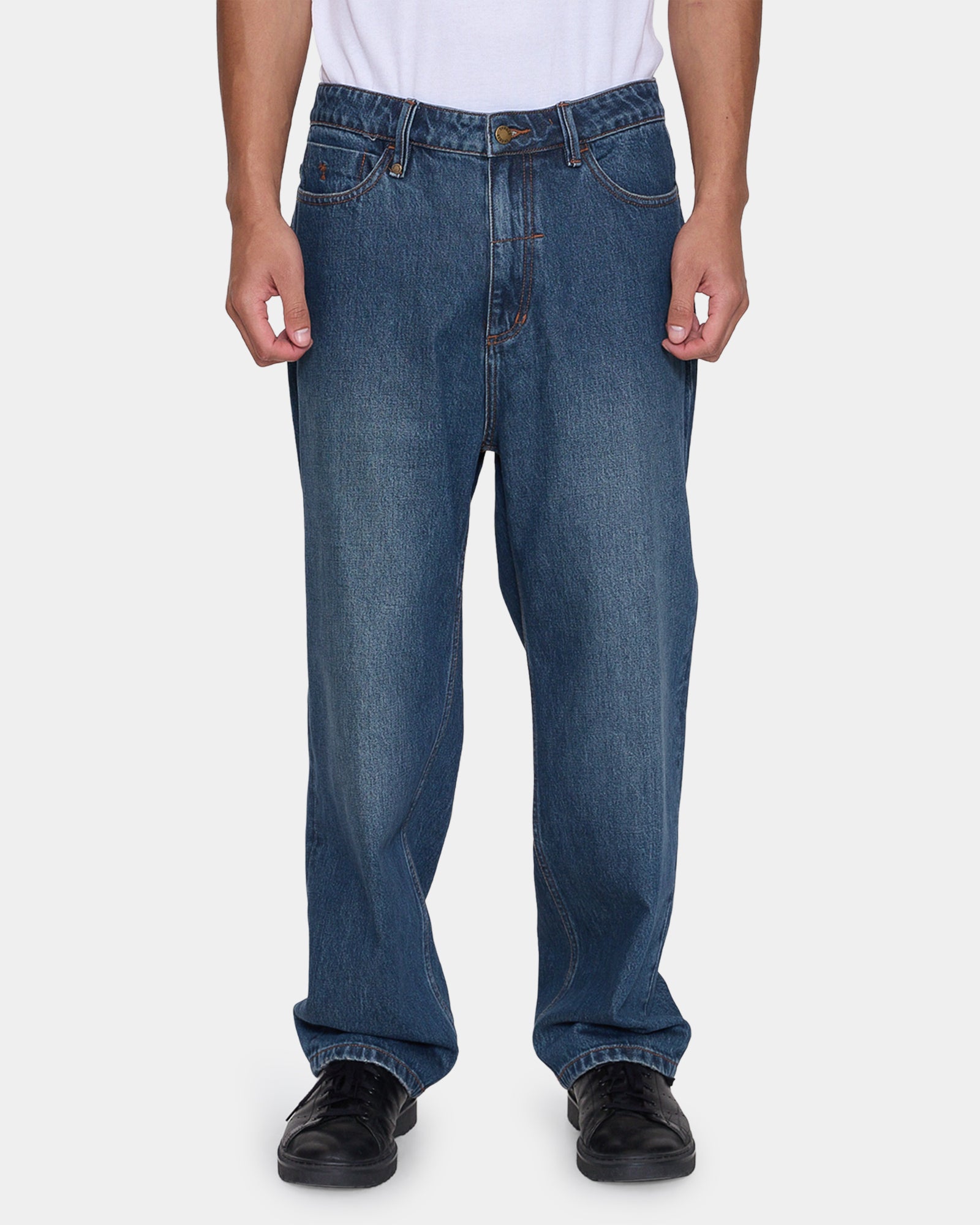 Mens Mid Slacker Relaxed Long Denim Jeans