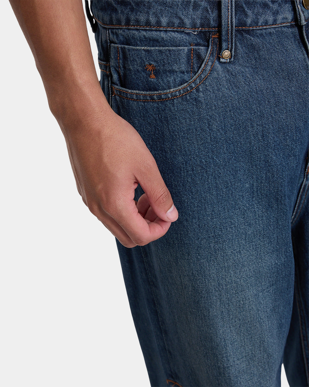 Mens Mid Slacker Relaxed Long Denim Jeans
